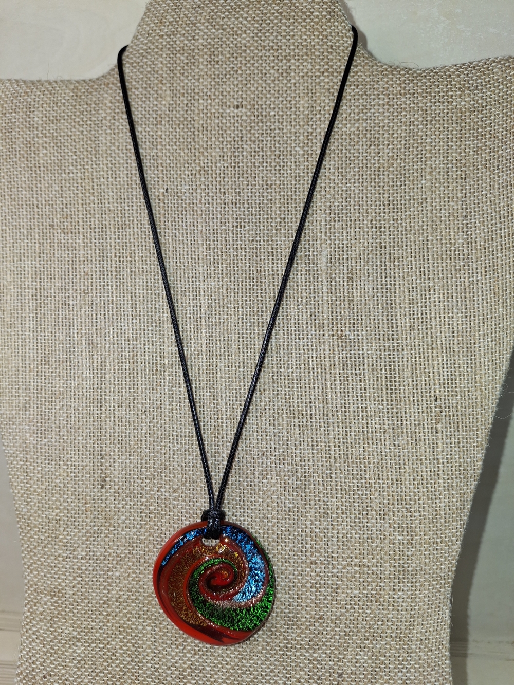 Abstract Spiral Pendant Necklace Red & Blue